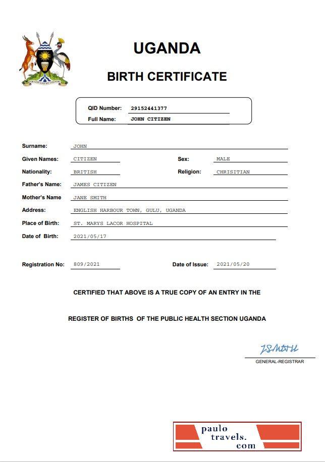 Uganda Birth Certificate Word And PDF Template